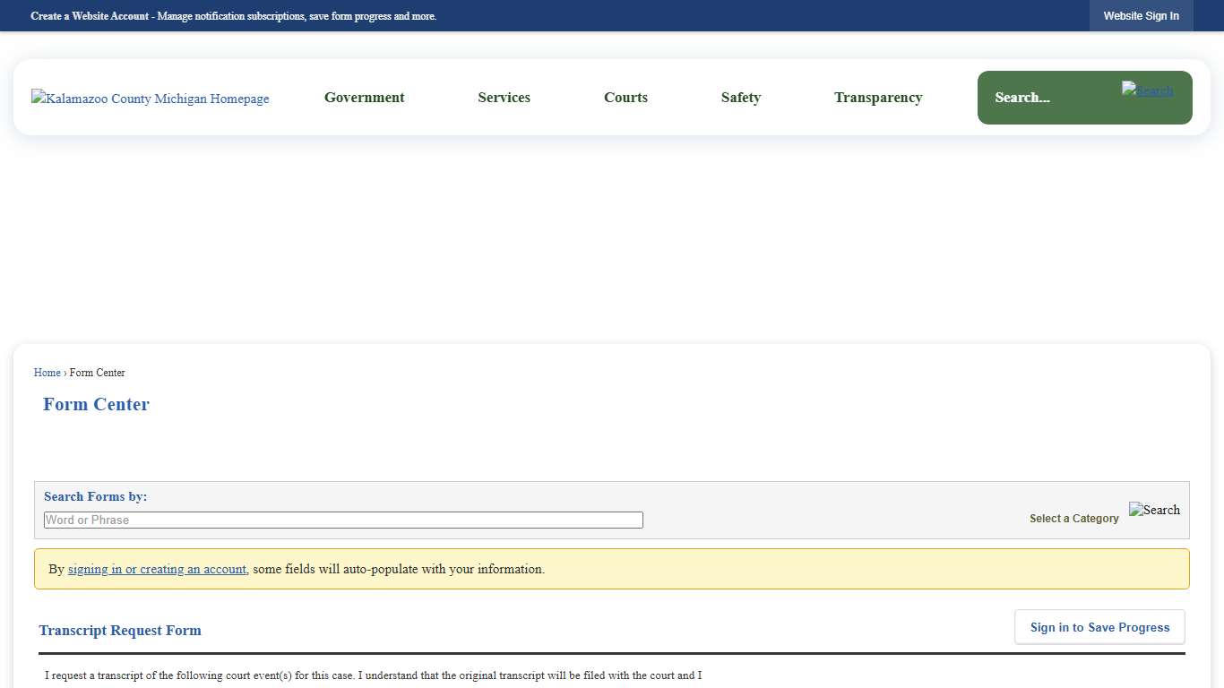 Form Center • Transcript Request Form