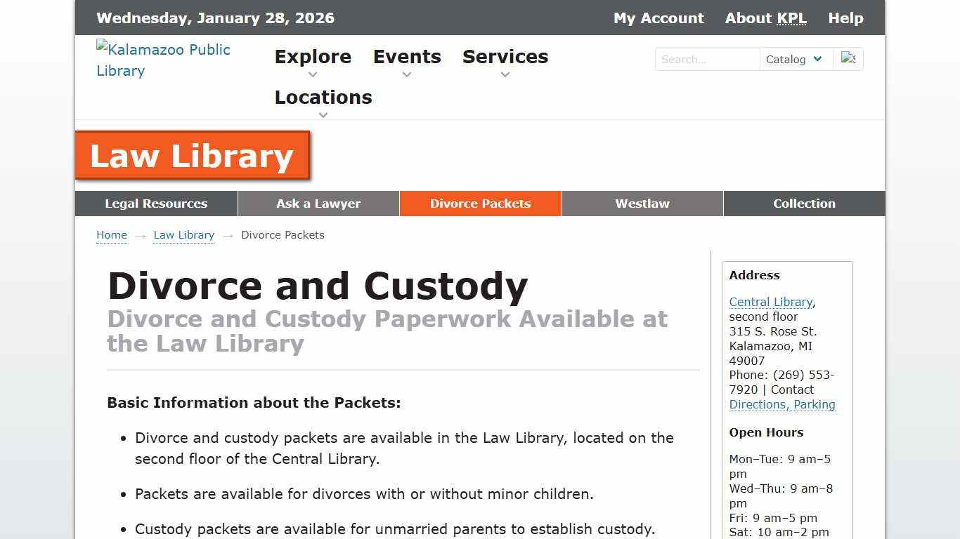 Divorce and Custody — Kalamazoo Public Library