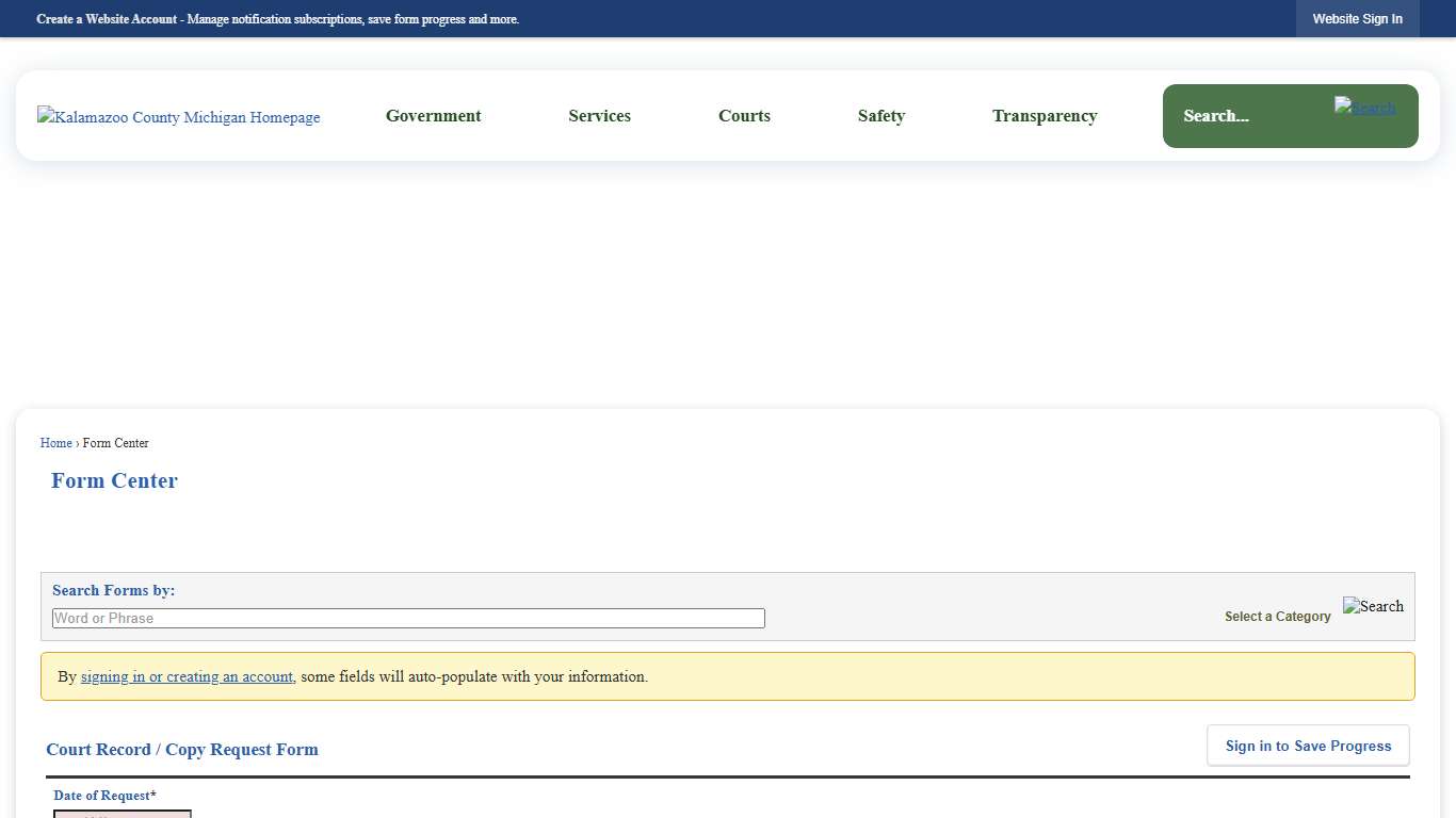 Form Center • Court Record / Copy Request Form