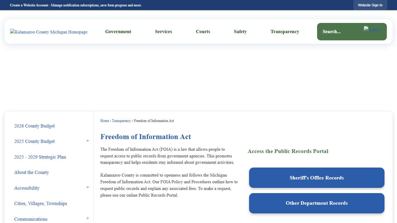 Freedom of Information Act Kalamazoo County, MI